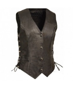 Motorbike Leather Women Vest